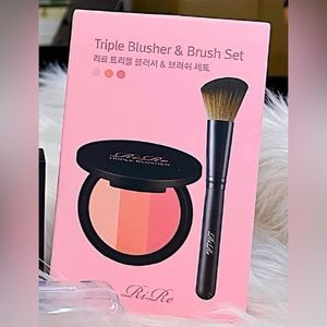 RIRE 3 Colors Triple Blusher 8.9g + Brush Set Face Blush Pressed Powder K-beauty